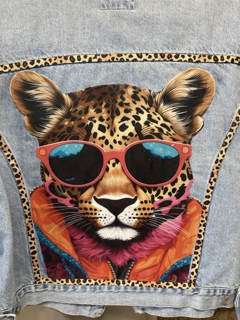 ‘Cool Leopard’ Denim Jacket-XL
